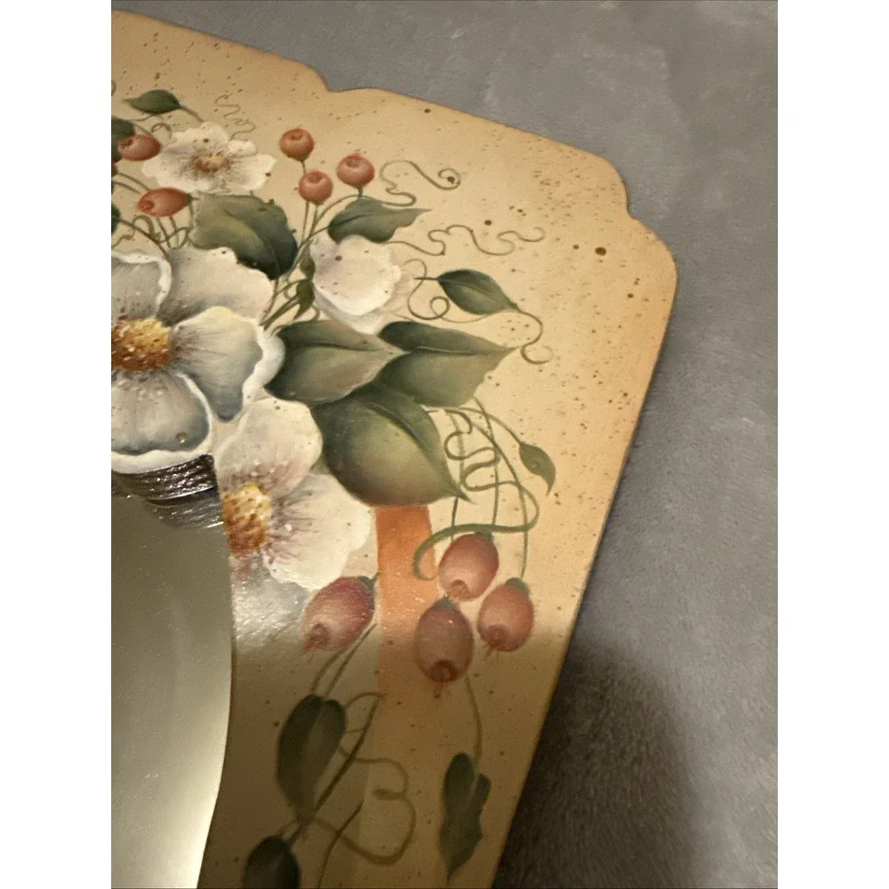 1992 Drienna Bohon Signed Hand Painted Floral Wood Mirror 'Reflections of Love'